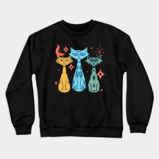 Colorful Funny Tiki Kitty Cats with Mid-Century Modern Vintage Vibe Crewneck Sweatshirt